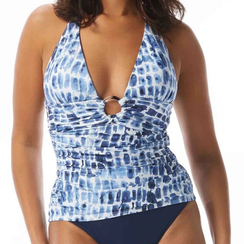 NWT Carmen Marc Valvo Women's Shirred Halter Tankini Top Size M-XL $110 LLL367